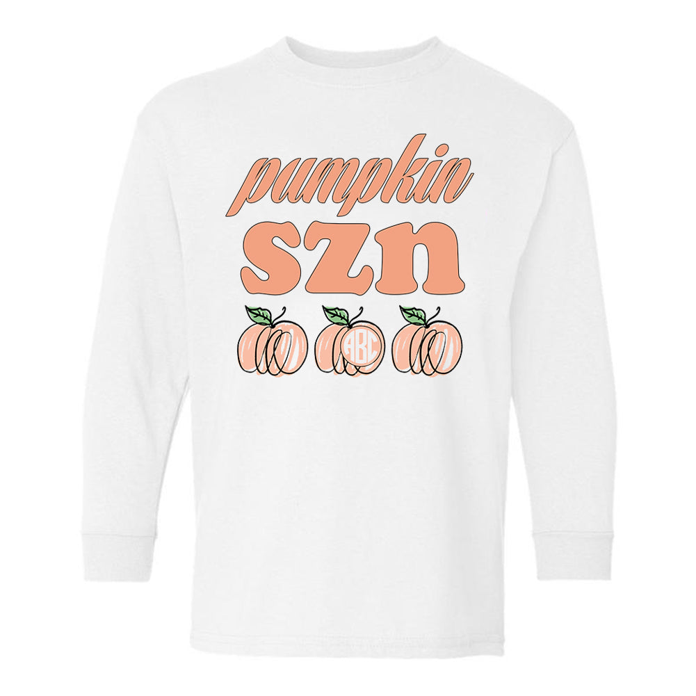 Monogrammed Kids Youth Toddler Pumpkin SZN Long Sleeve Shirt