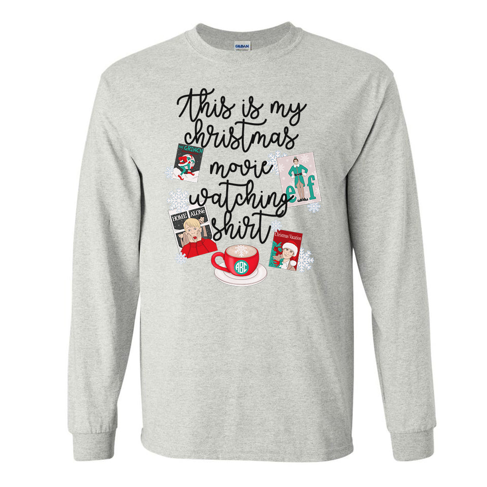 Monogrammed This Is My Christmas Movie Watching Shirt Long Sleeve Shirt