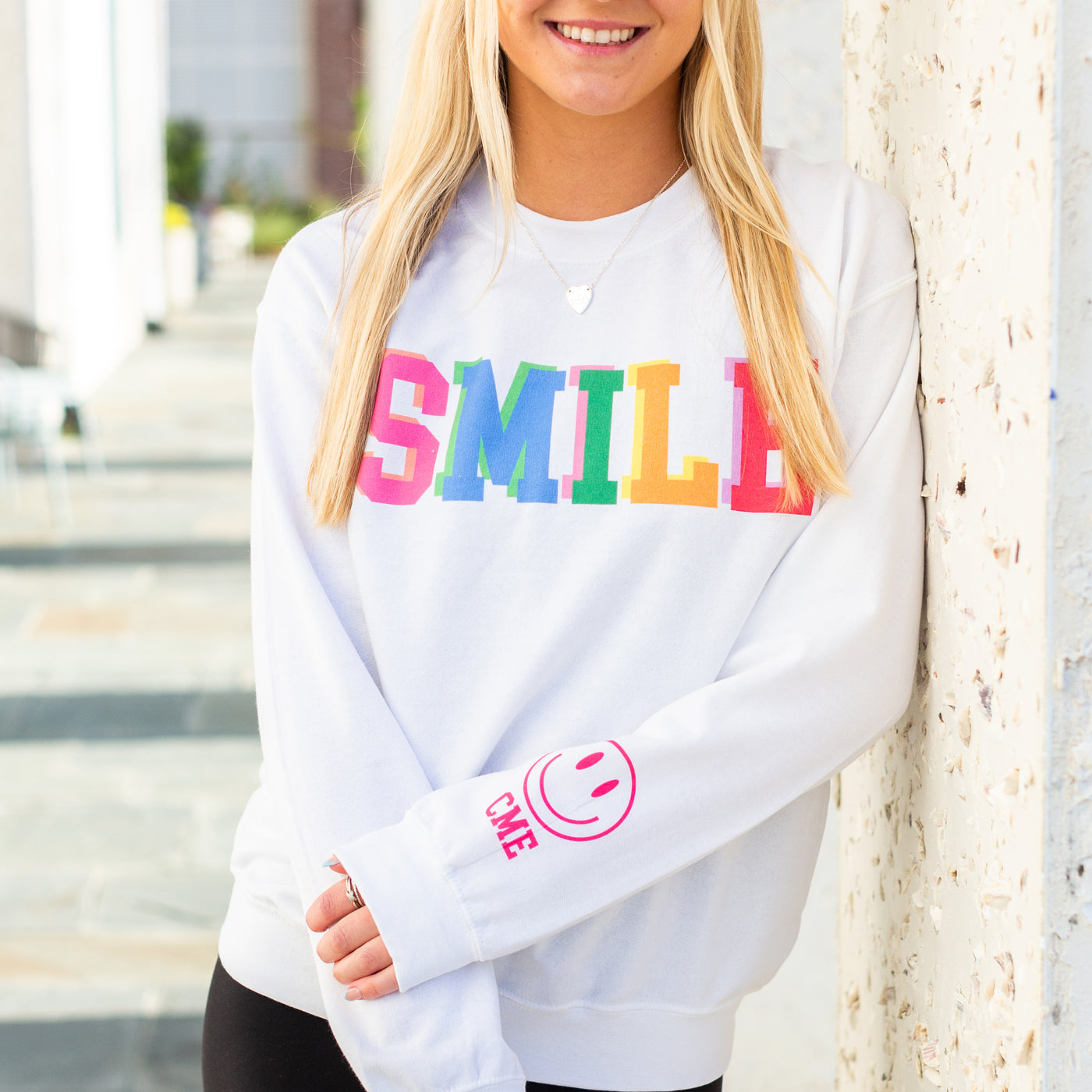 Initialed Colorful Block 'Smile' Crewneck Sweatshirt