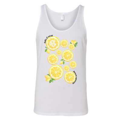 White United Monograms Summer Graphic Tank with Lemons