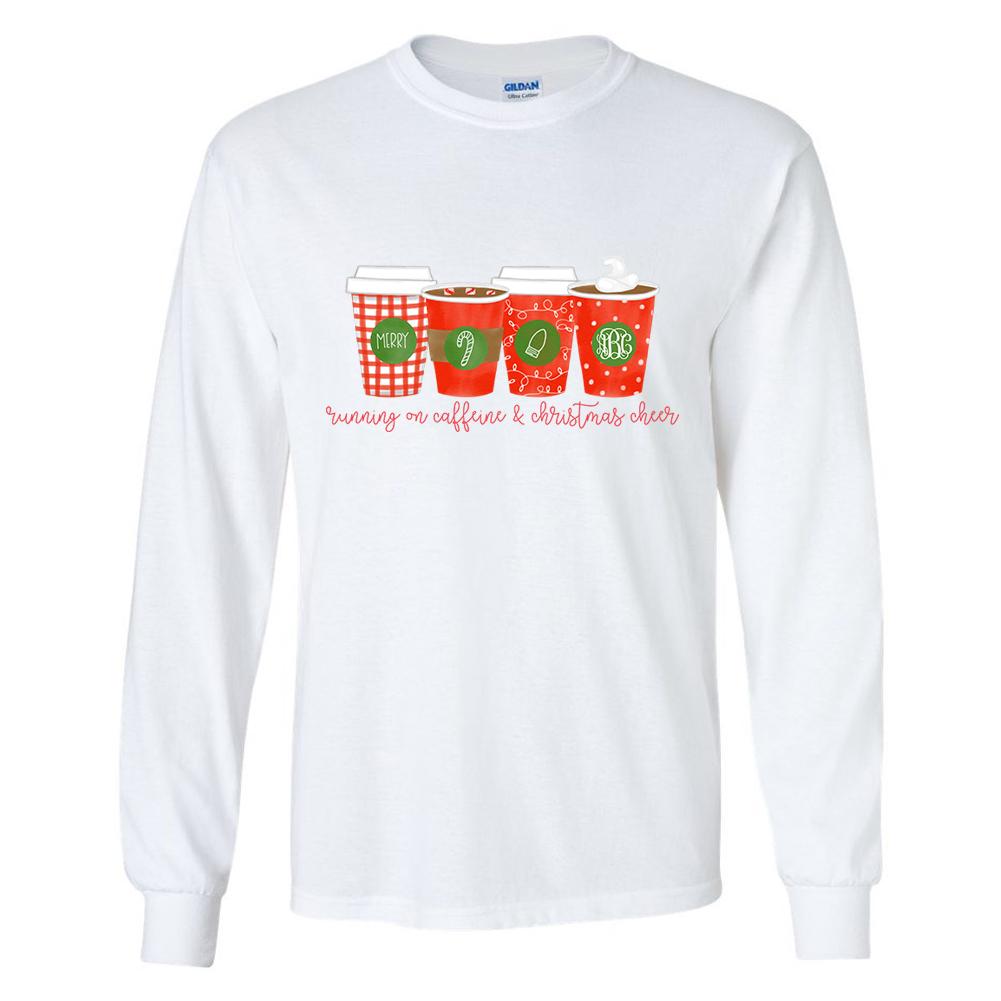 Monogrammed Running On Caffeine & Christmas Cheer Long Sleeve Shirt