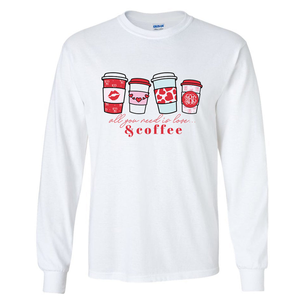 Monogrammed 'Love & Coffee' Basic Long Sleeve T-Shirt