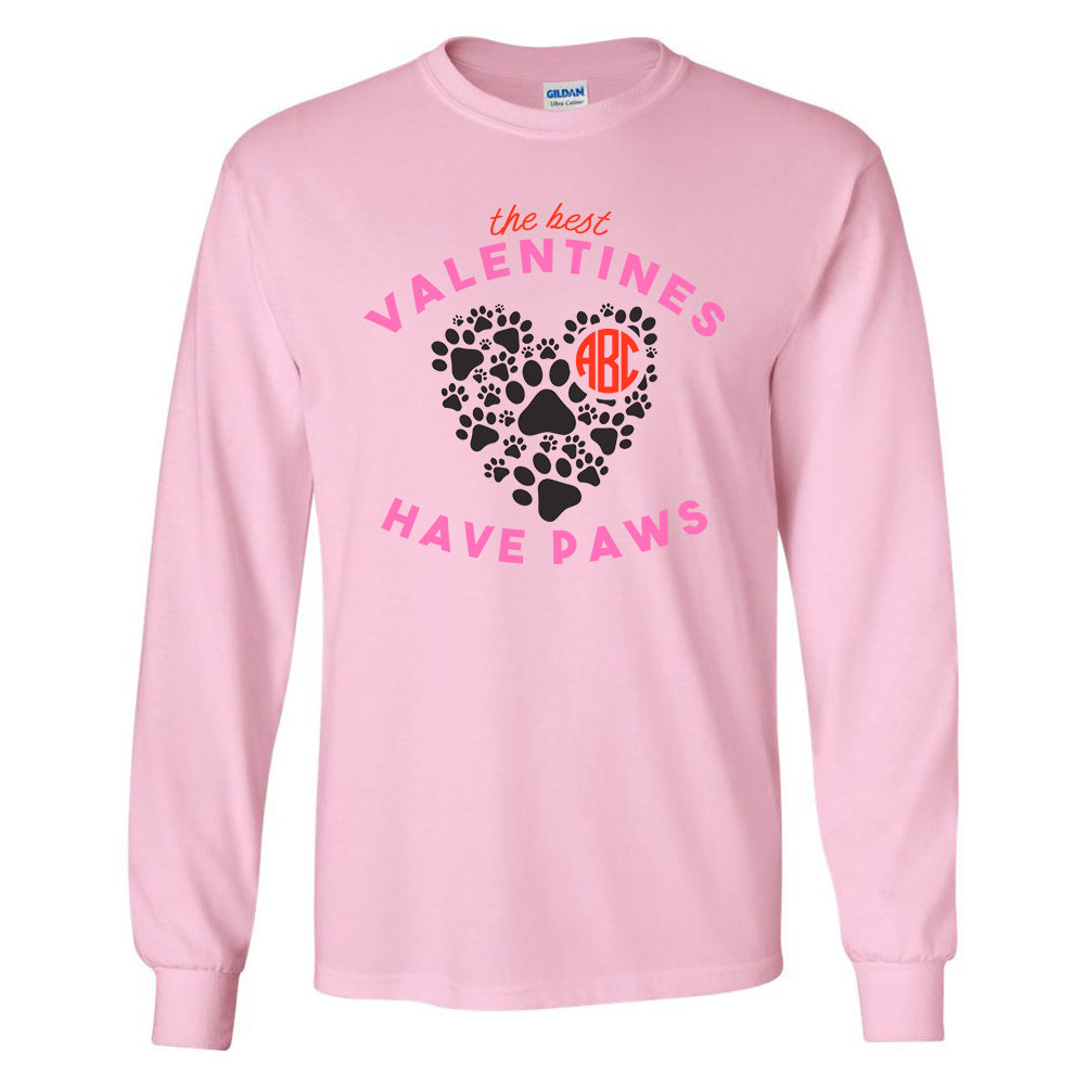 Monogrammed 'The Best Valentines Have Paws' Basic Long Sleeve T-Shirt
