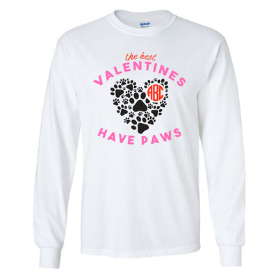 Monogrammed 'The Best Valentines Have Paws' Basic Long Sleeve T-Shirt