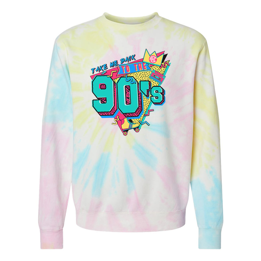 Monogrammed 'Take me Back to the 90's' Tie Dye Crewneck Sweatshirt