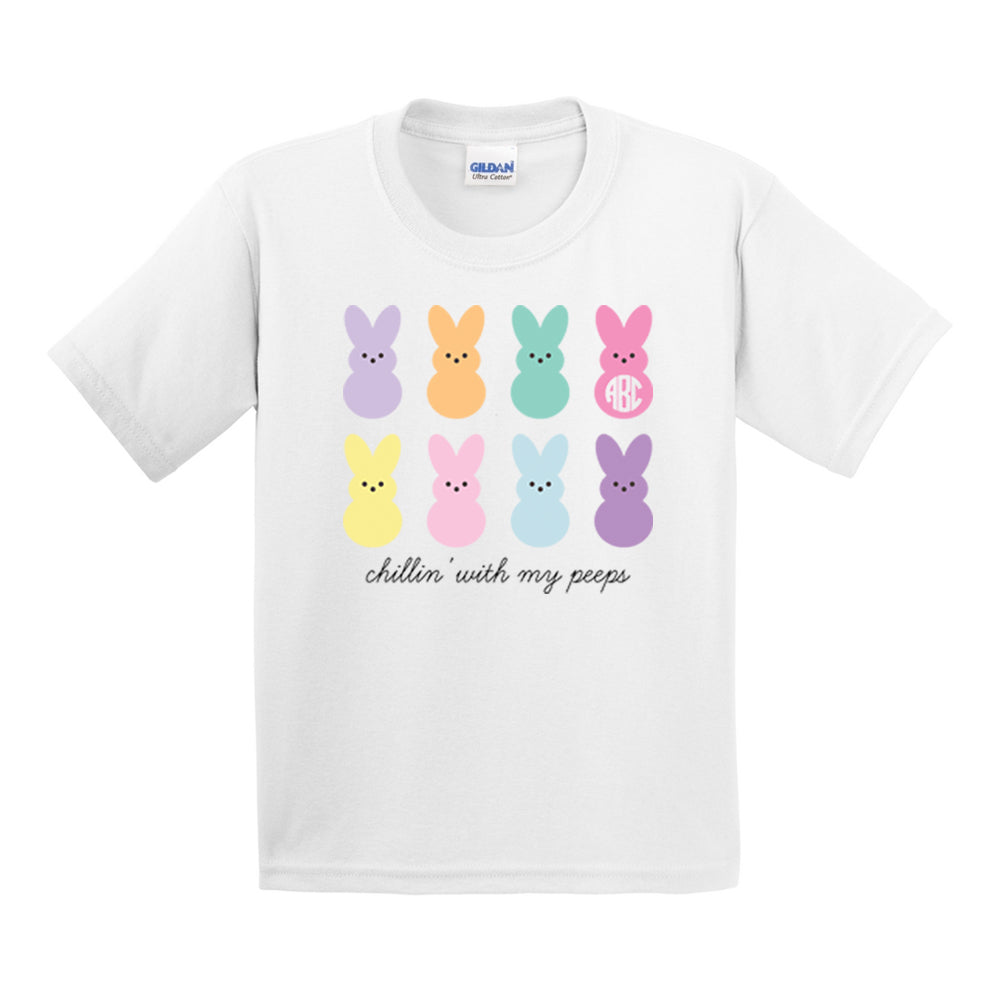 Kids Youth Monogrammed Easter Chillin' With My Peeps Tee