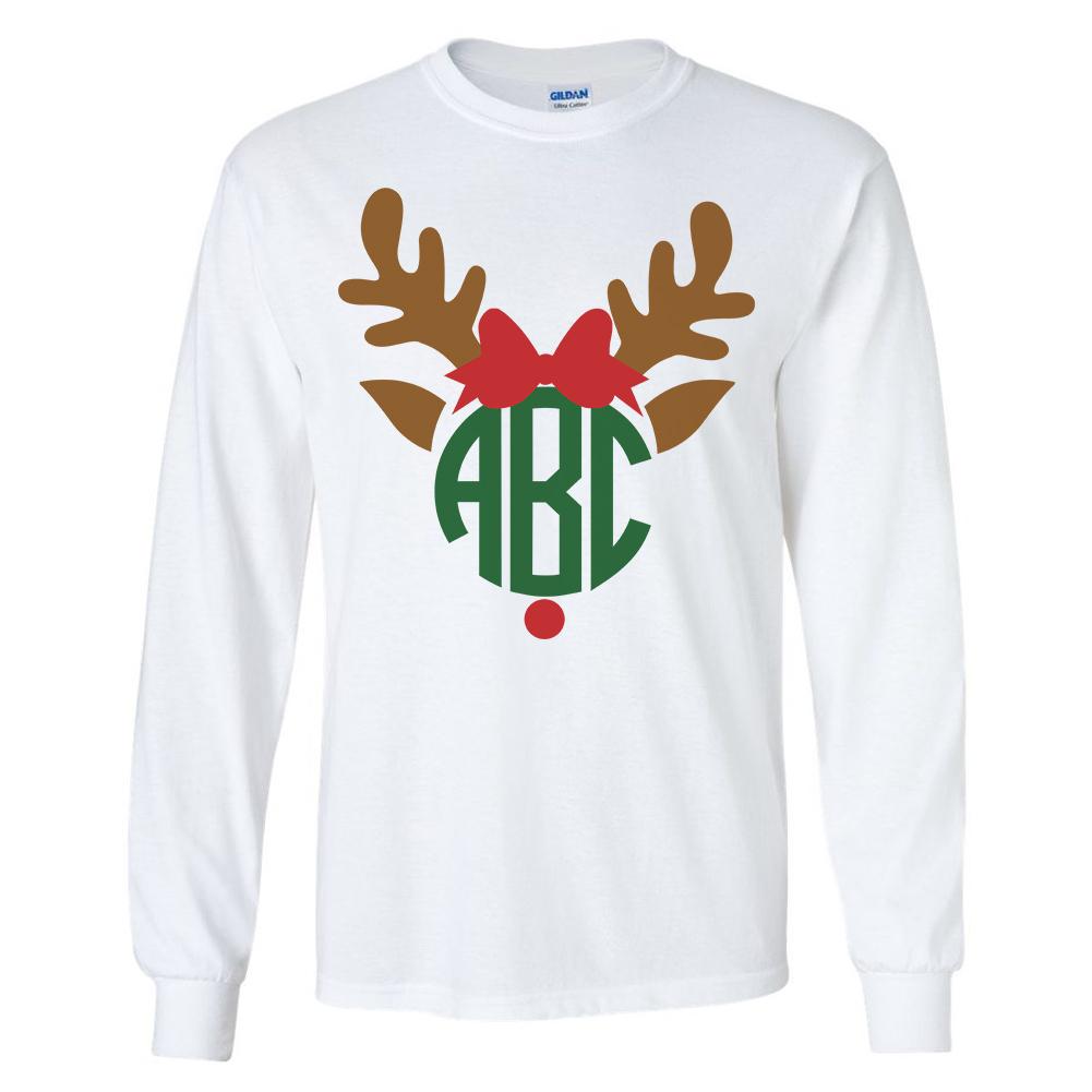 Monogrammed Christmas Reindeer Long Sleeve Shirt