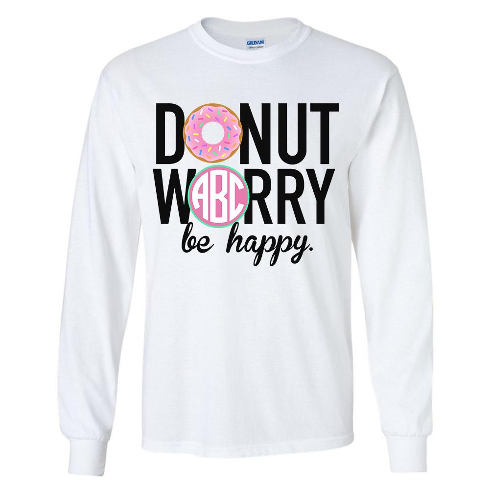 Monogrammed 'Donut Worry' Basic Long Sleeve T-Shirt