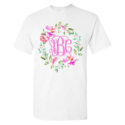 Monogrammed Spring Flowers Wreath T-Shirt
