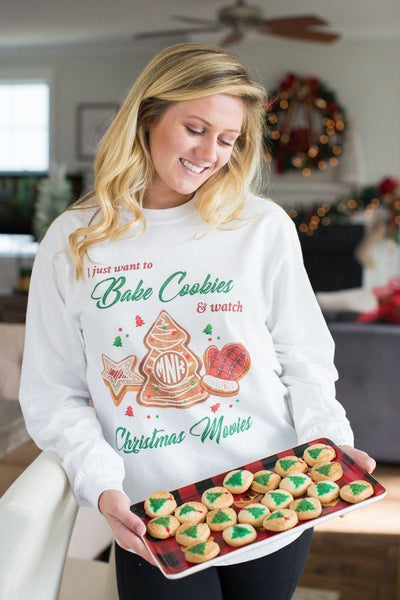 Monogrammed 'Bake Cookies & Christmas Movies' Basic Long Sleeve T-Shirt
