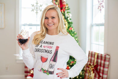 Monogrammed 'Dreaming of a Wine Christmas' Long Sleeve T-Shirt
