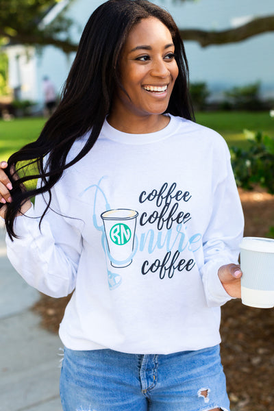 Monogrammed 'Coffee & Nurse' Basic Long Sleeve T-Shirt