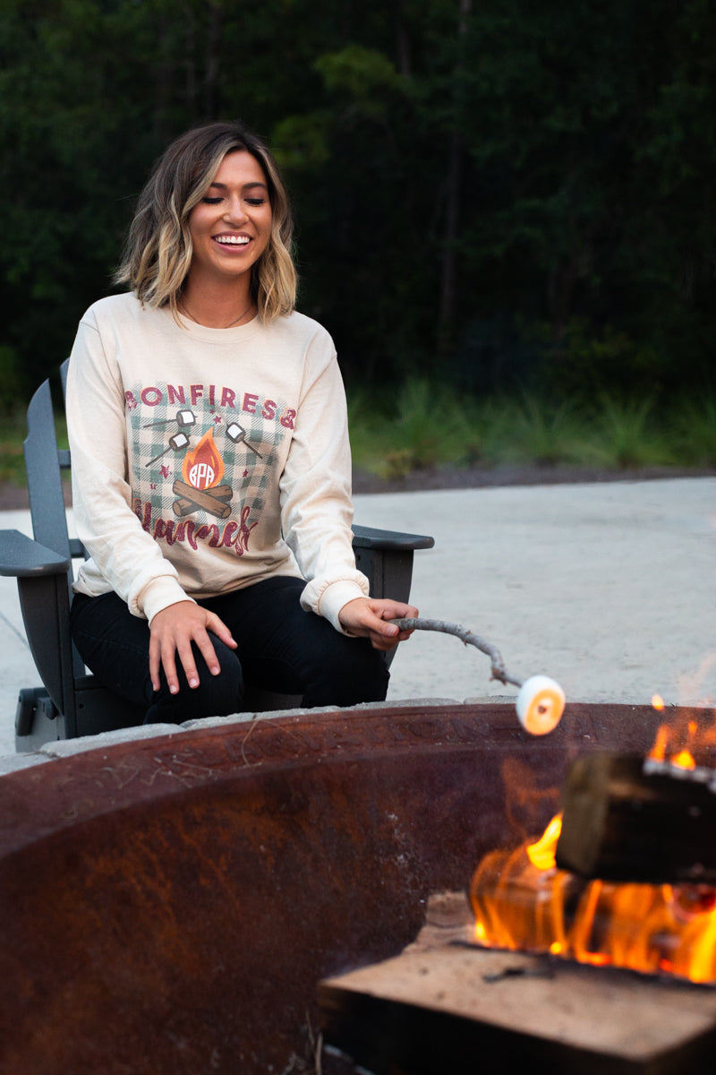 Monogrammed 'Bonfires & Flannels' Basic Long Sleeve T-Shirt