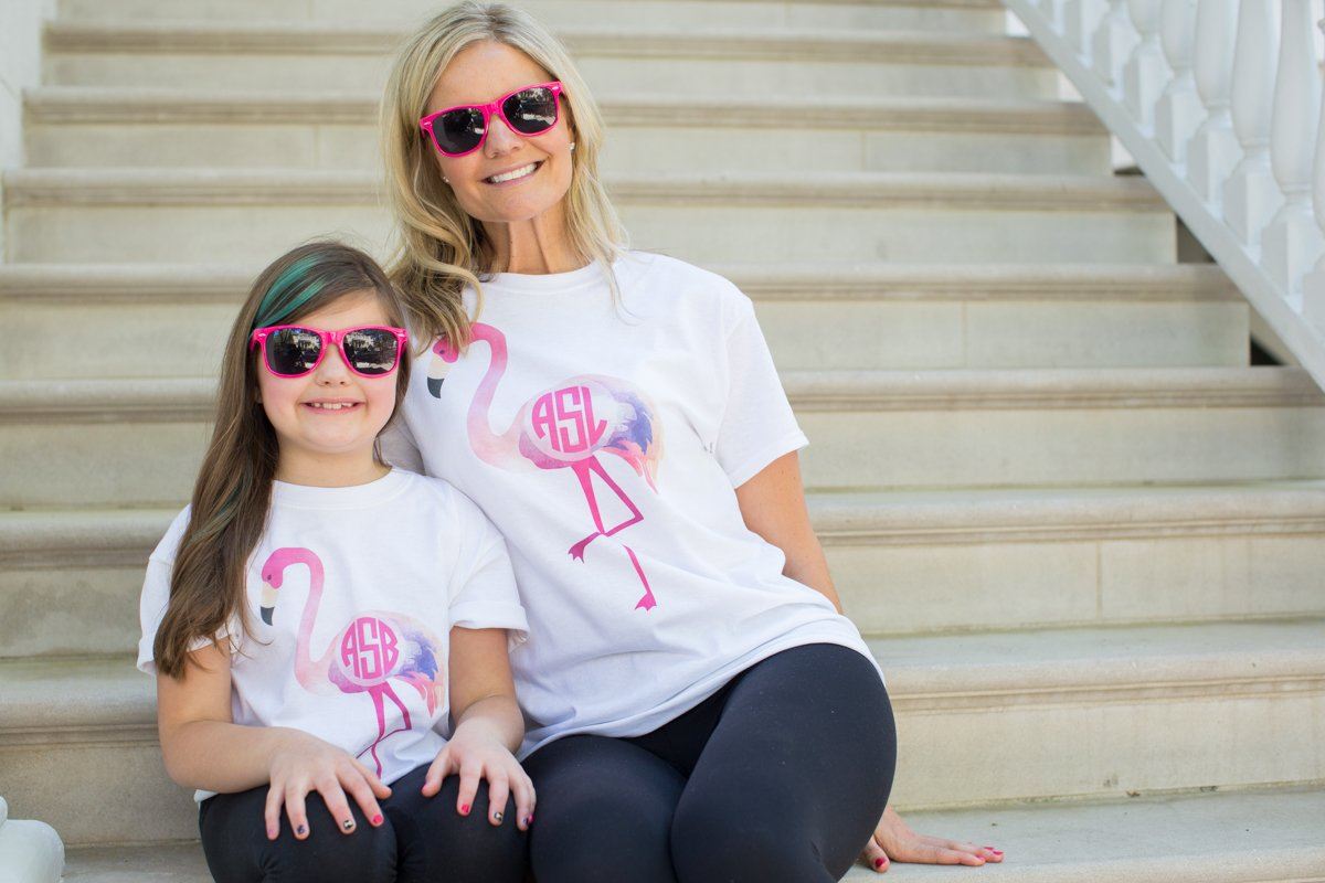 Monogrammed Mommy & Me Package Flamingo T-Shirts