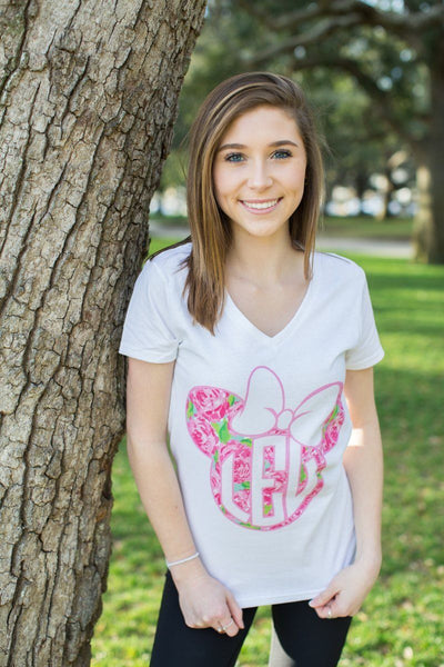Monogrammed Lilly Pulitzer Minnie Mouse Disney V-Neck T-Shirt Lauren Espy