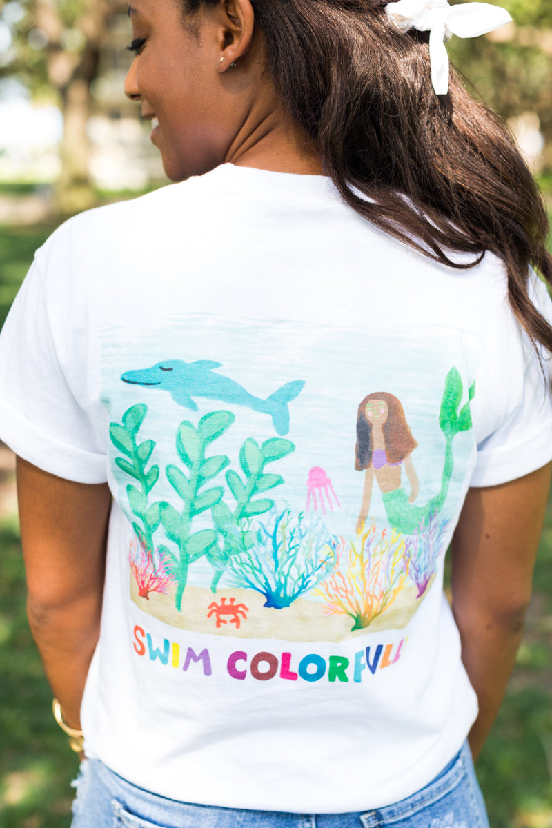 Monogrammed Mermaid Swim Colorfully Front & Back T-Shirt