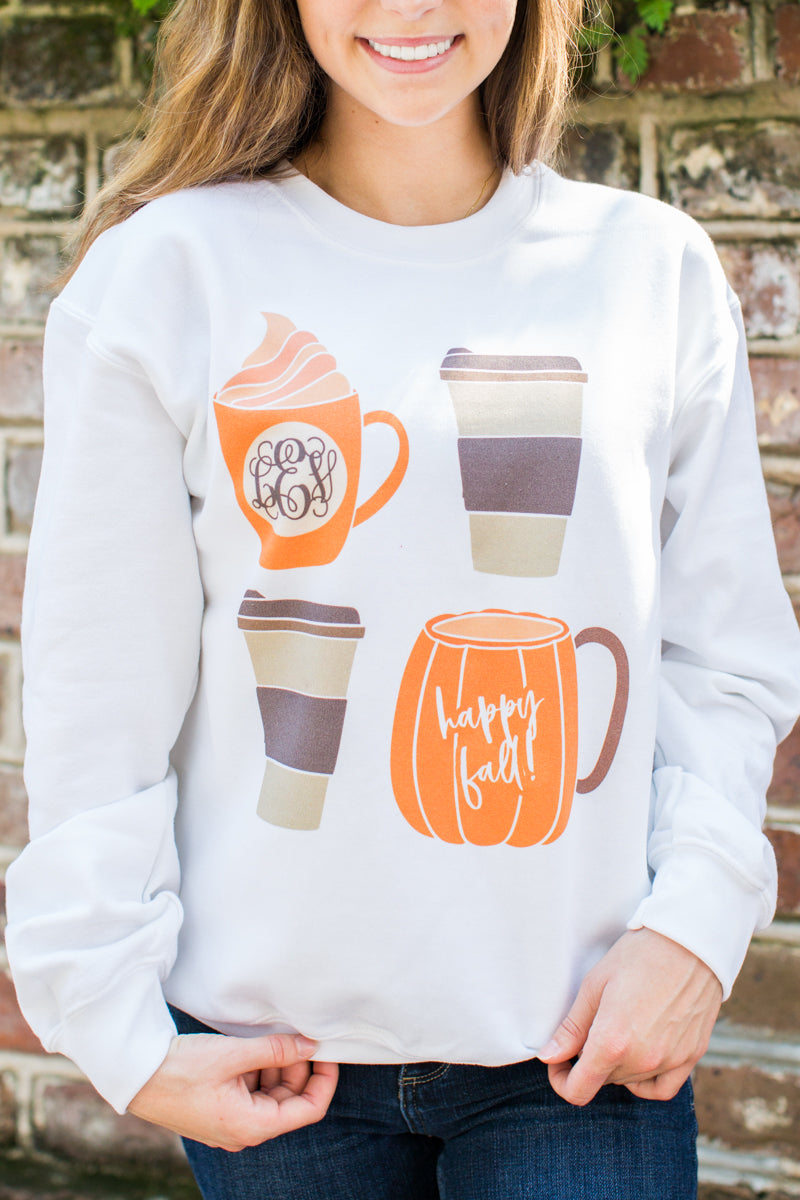 Monogrammed Happy Fall Coffee Crewneck Sweatshirt