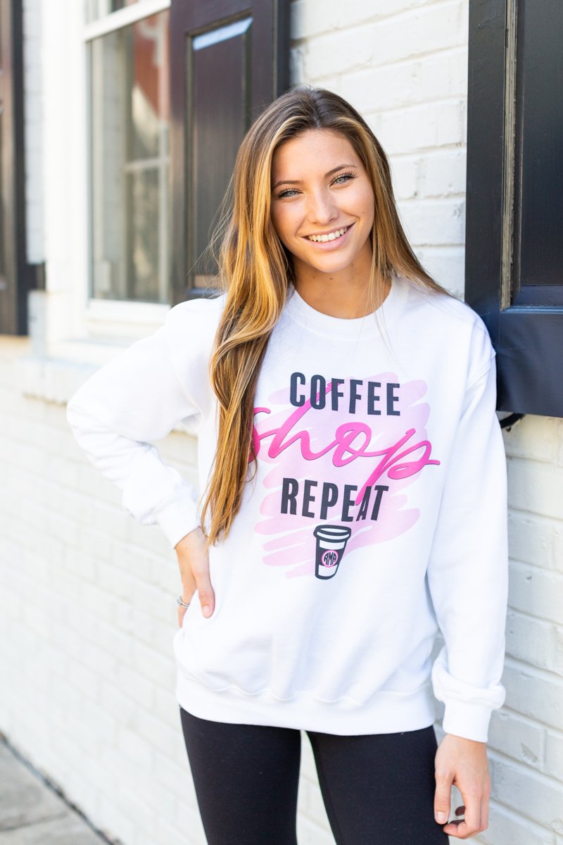 Monogrammed Black Friday Coffee Shop Repeat Sweatshirt
