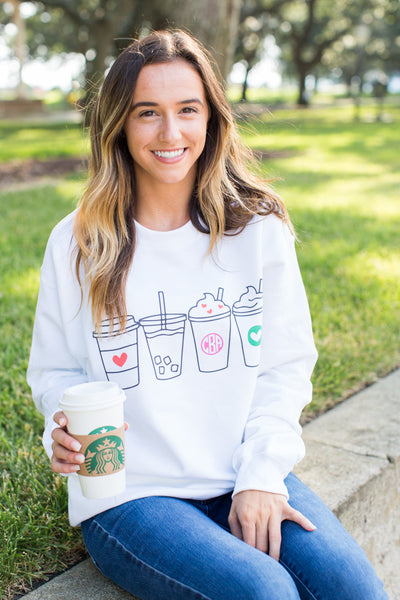 Monogrammed Coffee Lover Drinks Crewneck Sweatshirt- C Baston