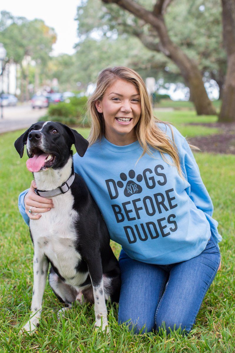 Monogrammed 'Dogs Before Dudes' Crewneck Sweatshirt