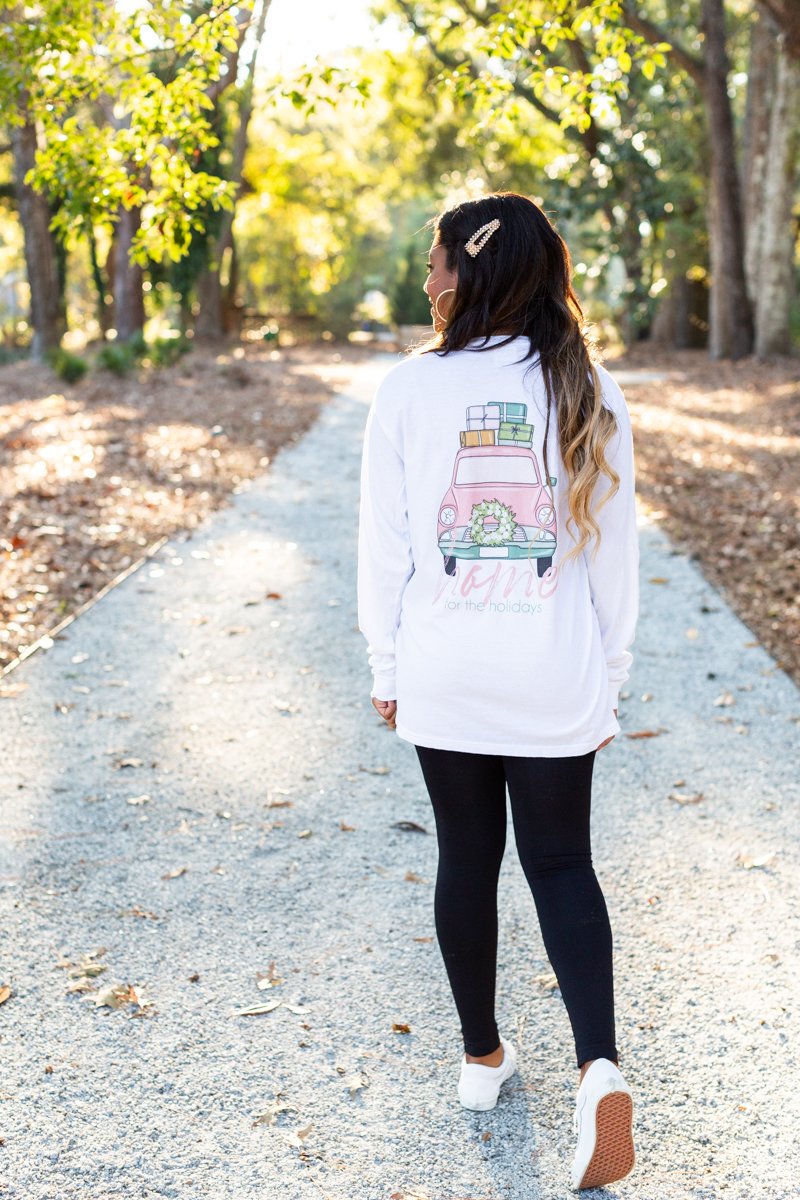 Monogrammed Home For The Holidays Front & Back Long Sleeve Shirt