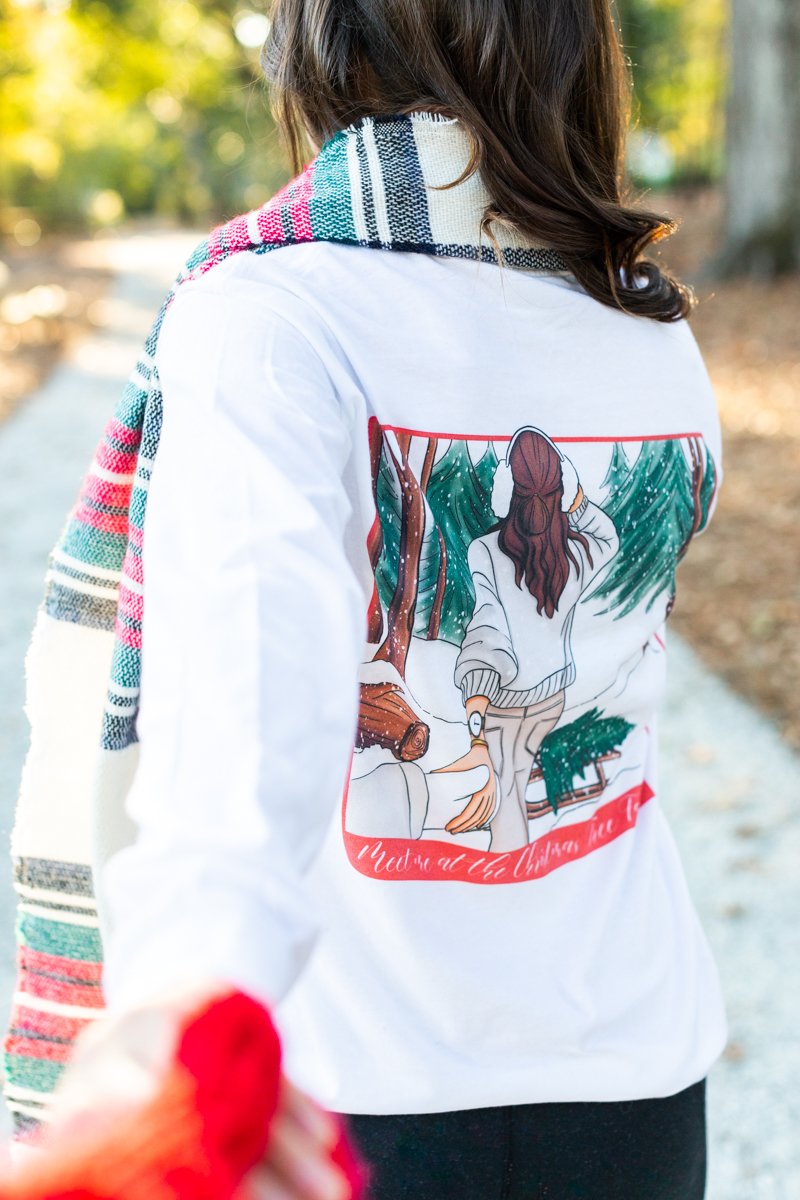 Monogrammed Meet Me At The Christmas Tree Farm Front & Back Long Sleeve Shirt