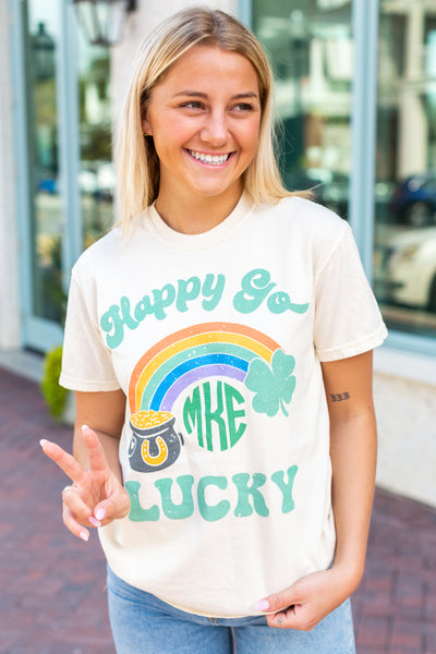 Monogrammed 'Happy Go Lucky' T-Shirt