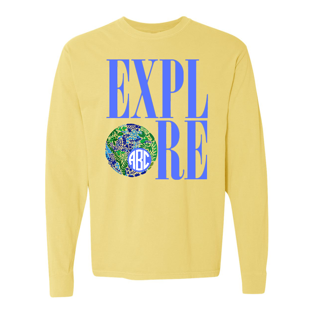 Monogrammed 'Explore' Long Sleeve T-Shirt
