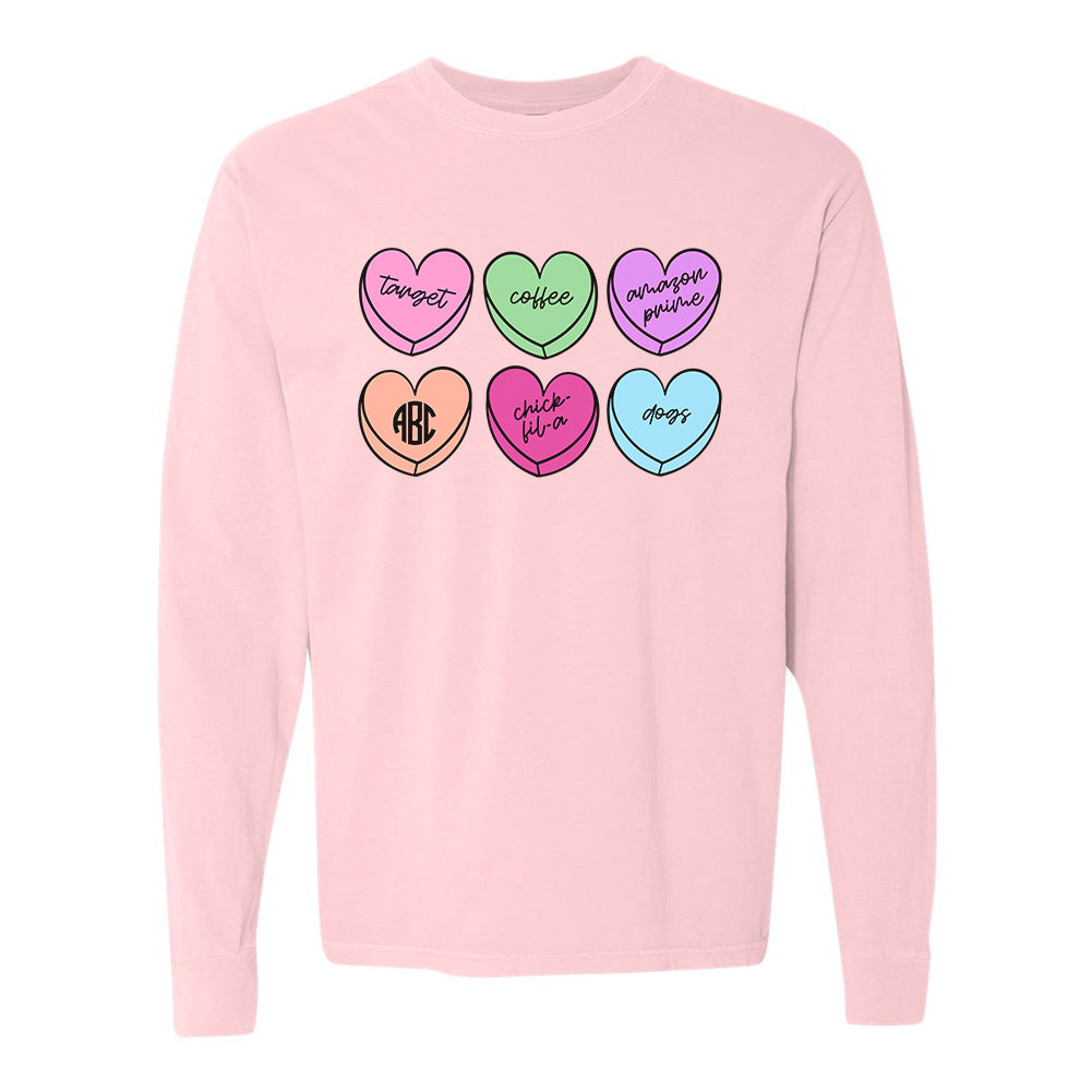 Monogrammed 'Basic Girl Candy Hearts' Long Sleeve T-Shirt