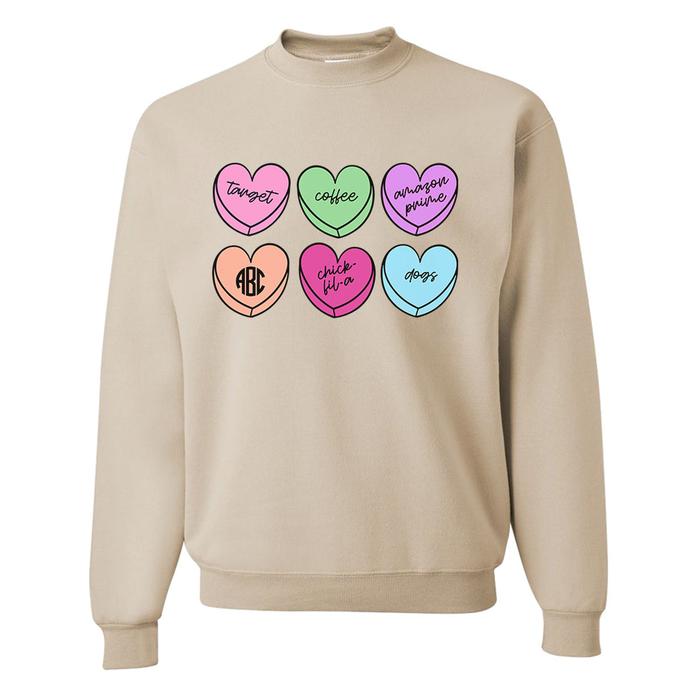 Monogrammed 'Basic Girl Candy Hearts' Crewneck Sweatshirt
