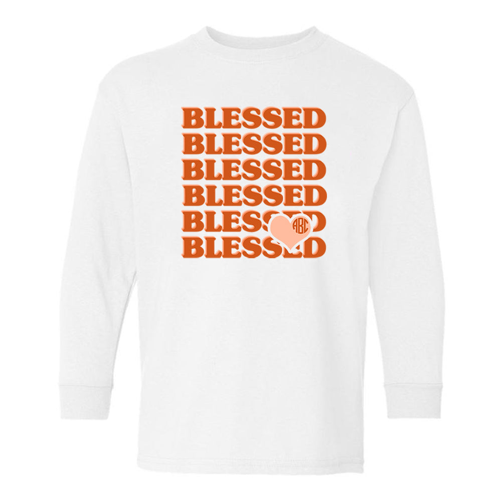 Kids Monogrammed 'Blessed' Long Sleeve T-Shirt