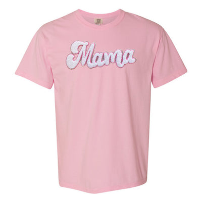 White with Silver Mama Script Letter Patch T-Shirt