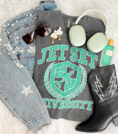 'Jet Set University' Boxy T-Shirt