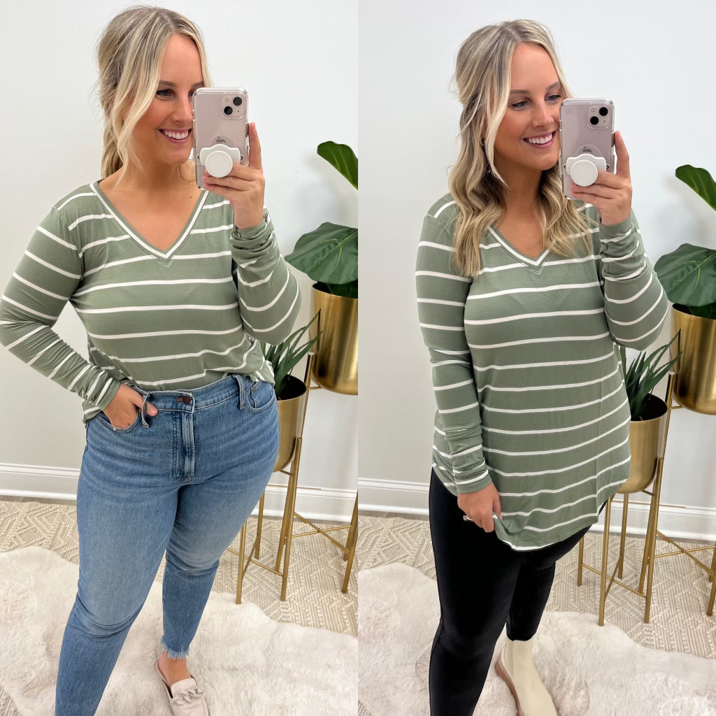 Military Green Striped Long Sleeve