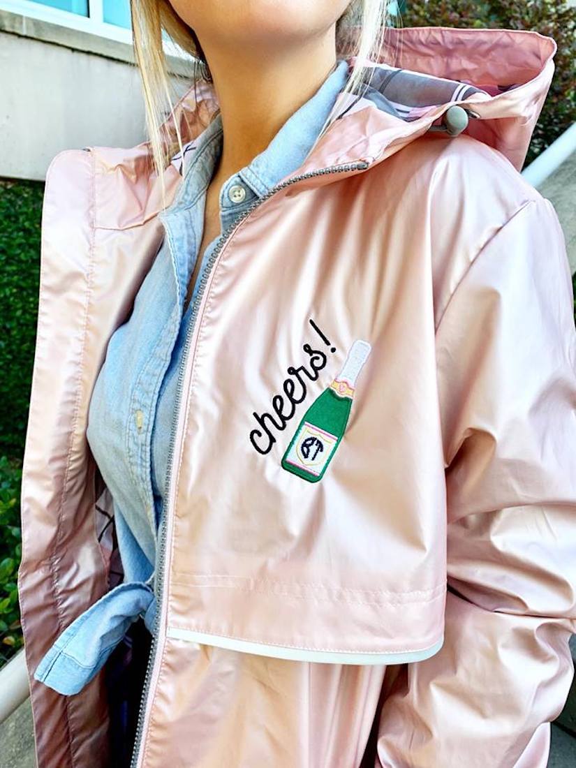 Embroidered Champagne Rain Jacket with Monogram