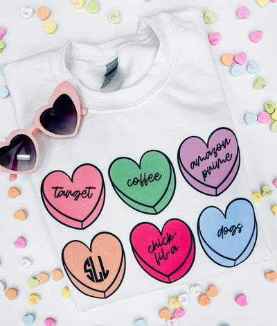 Monogrammed 'Basic Girl Candy Hearts' T-Shirt