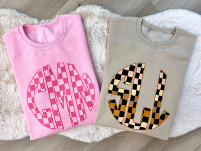 Monogrammed 'Checkerboard' Big Print Crewneck Sweatshirt