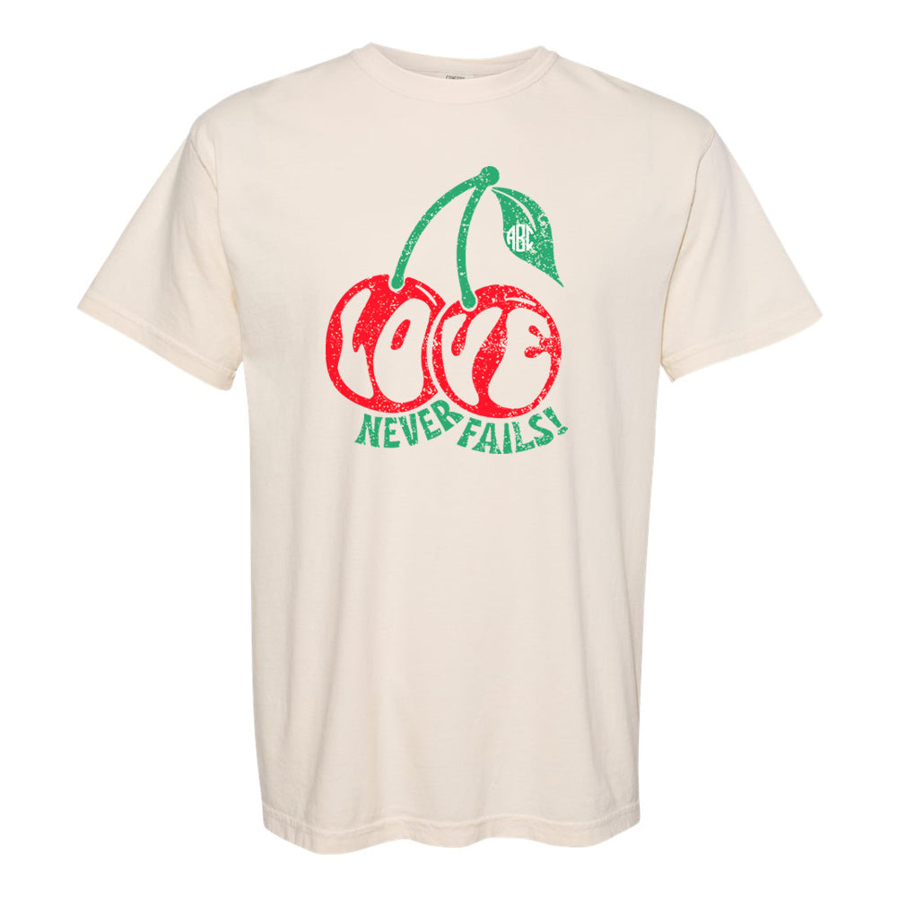 Monogrammed 'Love Never Fails Cherries' T-Shirt