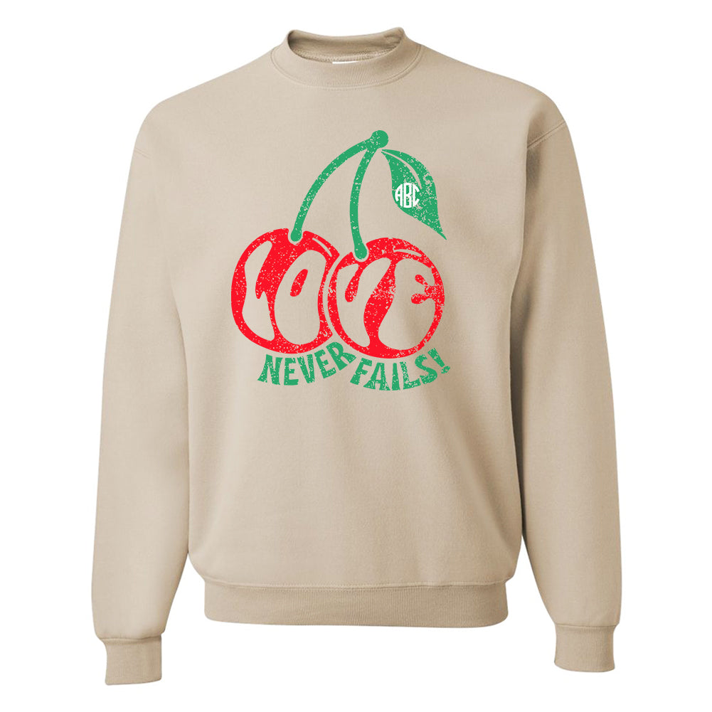 Monogrammed 'Love Never Fails Cherries' Crewneck Sweatshirt
