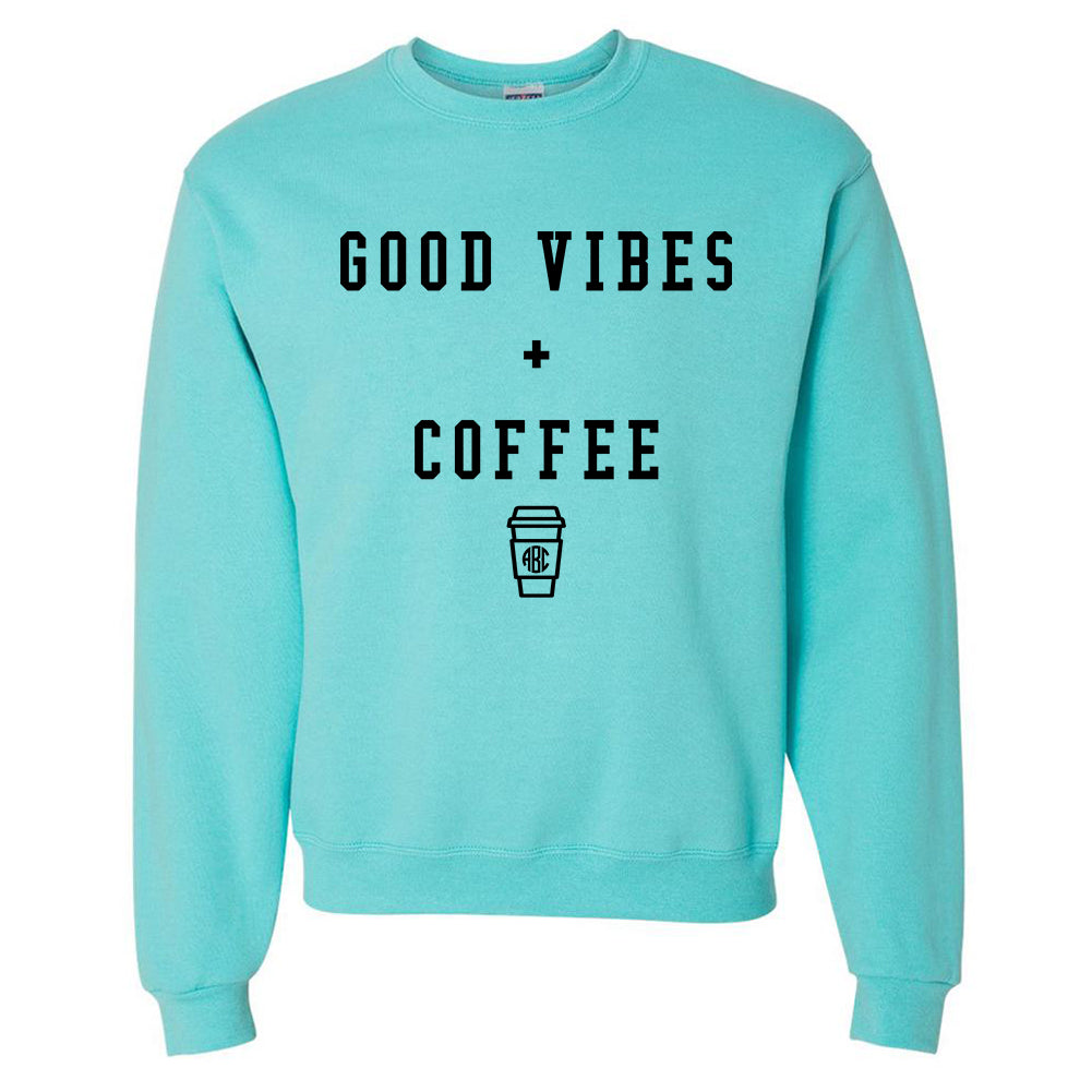 Monogrammed 'Good Vibes + Coffee' Neon Crewneck Sweatshirt