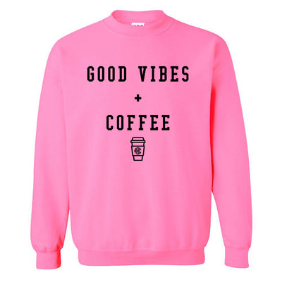 Monogrammed 'Good Vibes + Coffee' Neon Crewneck Sweatshirt