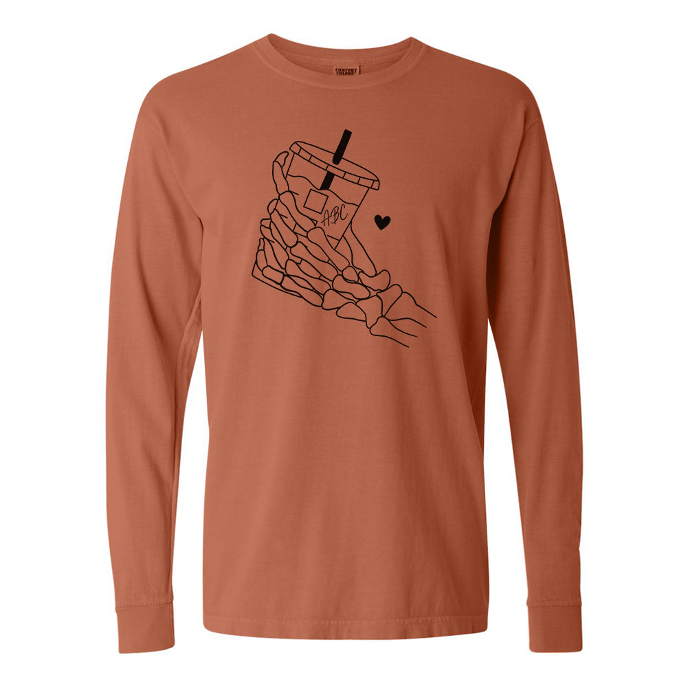 Initialed 'Skeleton Iced Coffee' Comfort Colors Long Sleeve T-Shirt