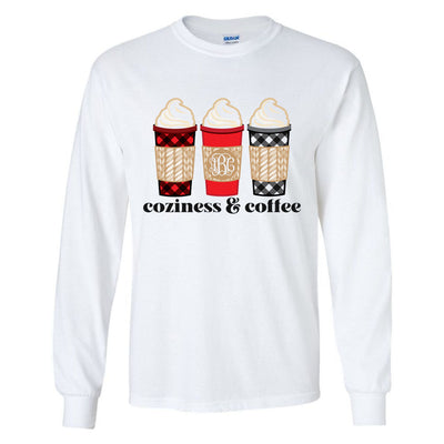 Monogrammed 'Coziness & Coffee' Basic Long Sleeve T-Shirt