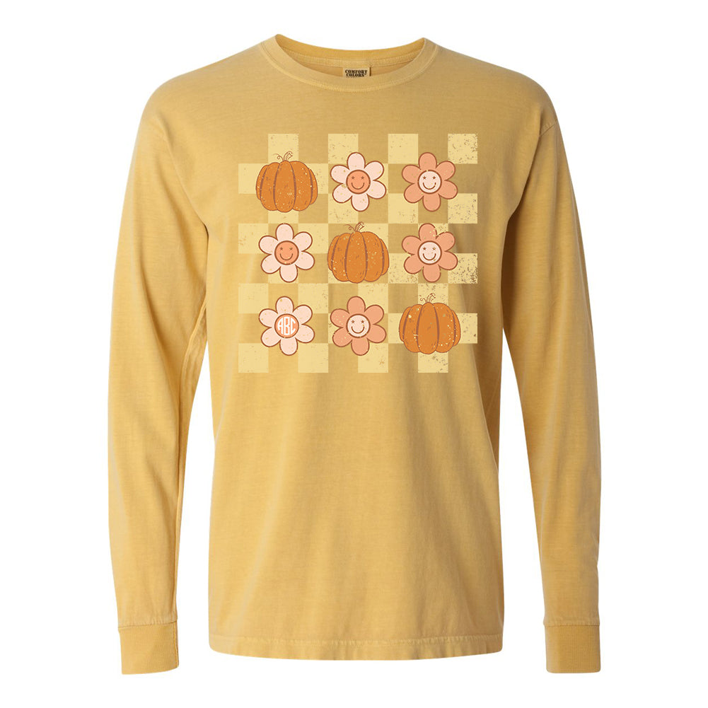 Monogrammed 'Daisy Pumpkin' Comfort Colors Long Sleeve T-Shirt