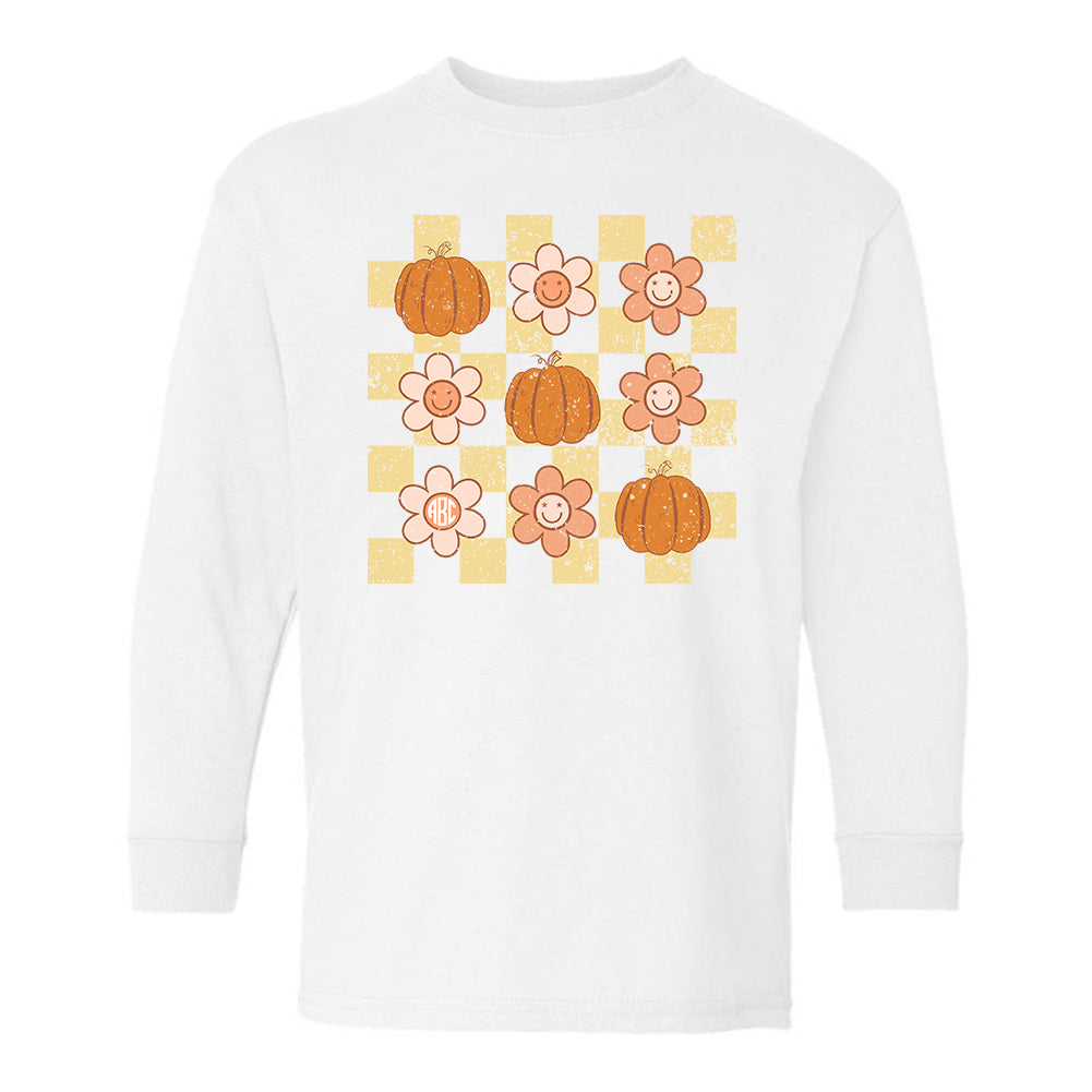 Kids Monogrammed 'Daisy Pumpkin' Long Sleeve T-Shirt
