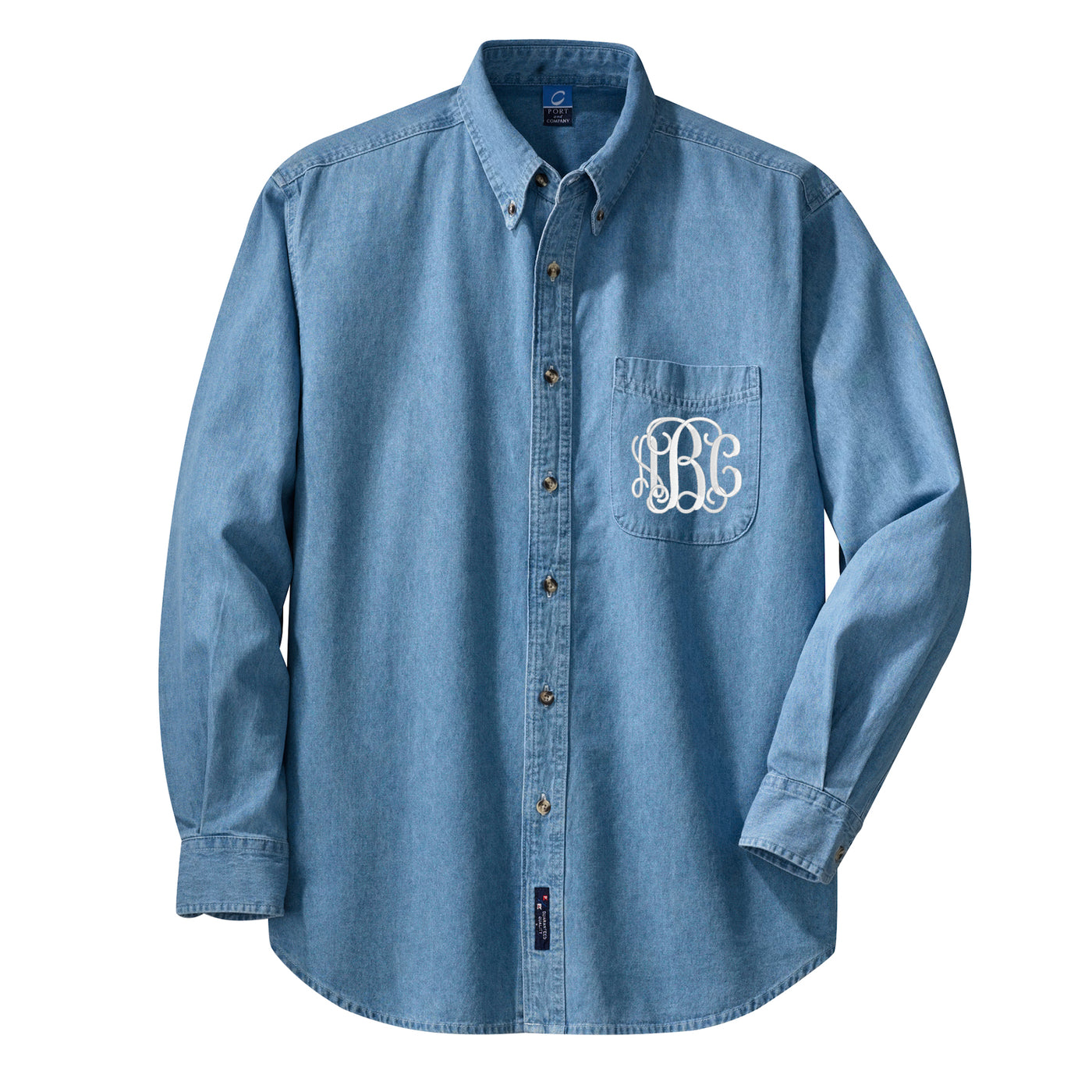 Monogrammed Oversized Denim Button Up Shirt