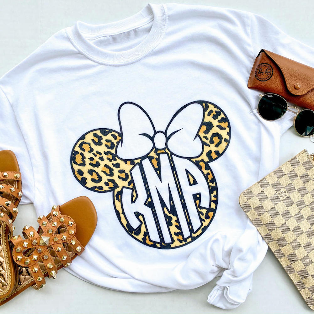 Monogrammed 'Leopard Minnie' Basic T-Shirt