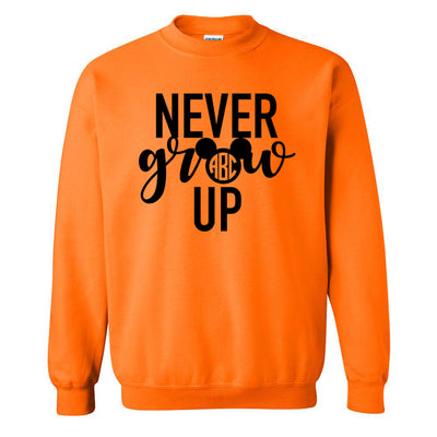Monogrammed 'Never Grow Up' Neon Crewneck Sweatshirt