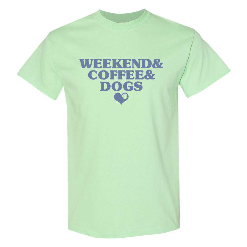 Monogrammed 'Weekend & Coffee & Dogs' Basic T-Shirt