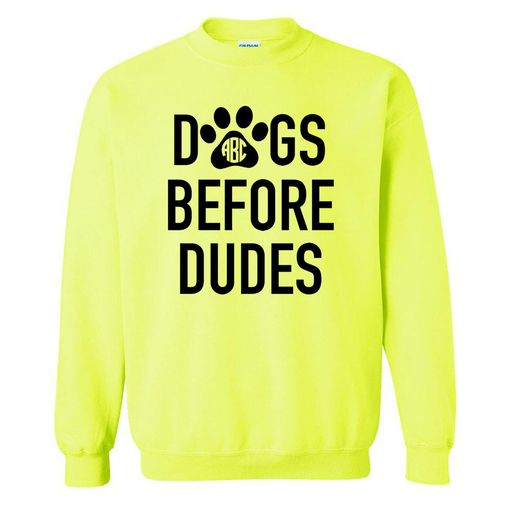 Monogrammed 'Dogs Before Dudes' Neon Crewneck Sweatshirt
